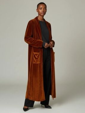 Rust Velvet Long Duster Cardigan